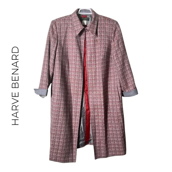 HARVE BENARD VINTAGE OPEN FRONT WOOL MIDI LENGTH COAT SIZE 18W 100% WOOL RED‎ - Picture 1 of 7